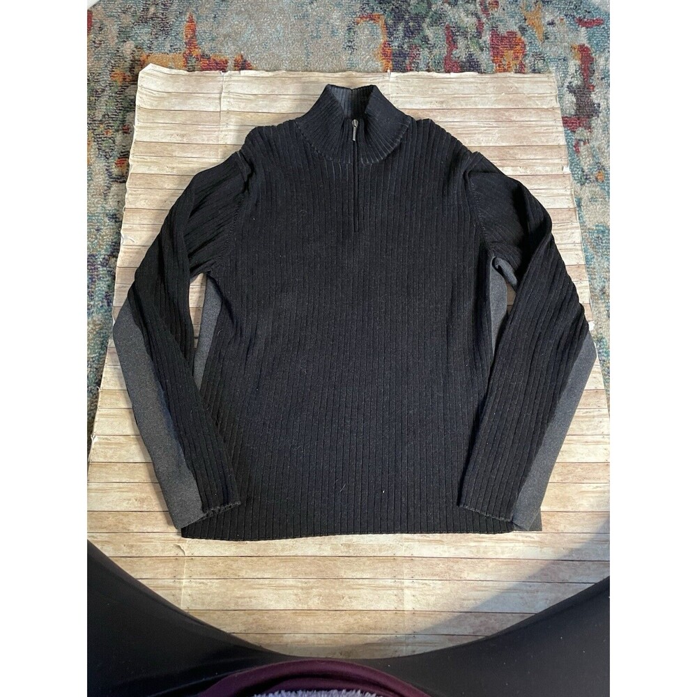 Calvin Klein Men's 1/4 Zip Mock Neck Sweater XL Dark Gray Ribbed Business Casual